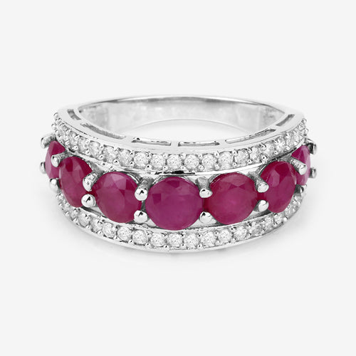 Anillo de oro blanco de 14K con rubí auténtico de 3.24 quilates y diamantes blancos