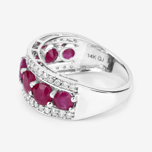 Anillo de oro blanco de 14K con rubí auténtico de 3.24 quilates y diamantes blancos