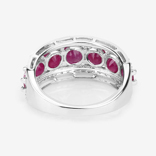 Anillo de oro blanco de 14K con rubí auténtico de 3.24 quilates y diamantes blancos