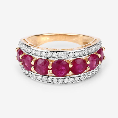 Anillo de oro amarillo de 14K con rubí auténtico de 3.24 quilates y diamantes blancos