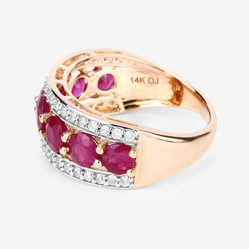 Anillo de oro amarillo de 14K con rubí auténtico de 3.24 quilates y diamantes blancos
