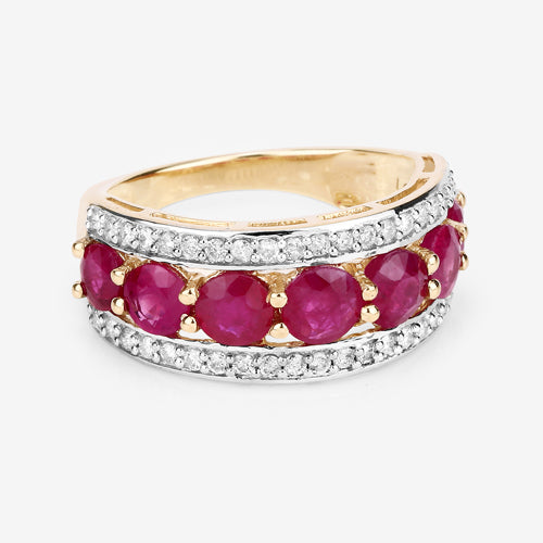 Anillo de oro amarillo de 14K con rubí auténtico de 3.24 quilates y diamantes blancos