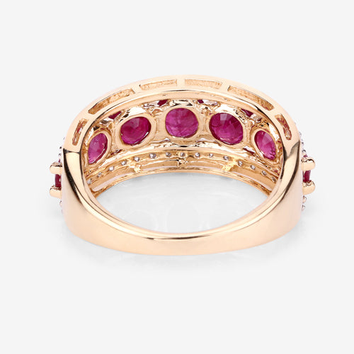 Anillo de oro amarillo de 14K con rubí auténtico de 3.24 quilates y diamantes blancos