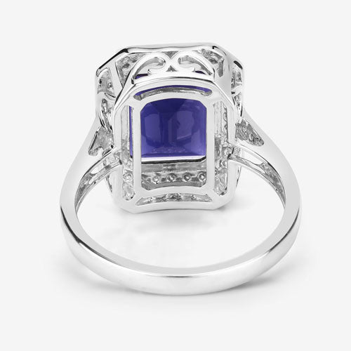 Anillo de oro blanco de 14K con iolita genuina de 3,70 quilates y diamantes blancos