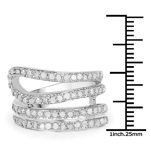 Anillo de plata de ley .925 con diamantes blancos auténticos de 0,83 quilates