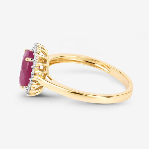 Anillo de oro amarillo de 10K con rubí genuino de 1,58 quilates y diamantes blancos
