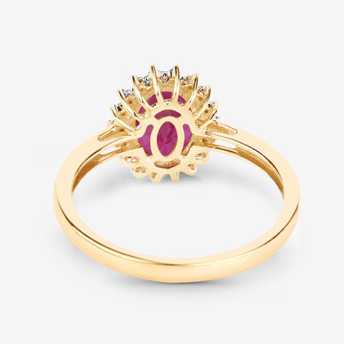 Anillo de oro amarillo de 10K con rubí genuino de 1,58 quilates y diamantes blancos