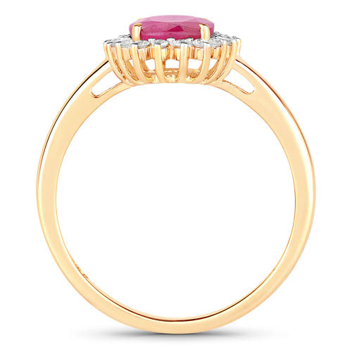Anillo de oro amarillo de 10K con rubí genuino de 1,58 quilates y diamantes blancos