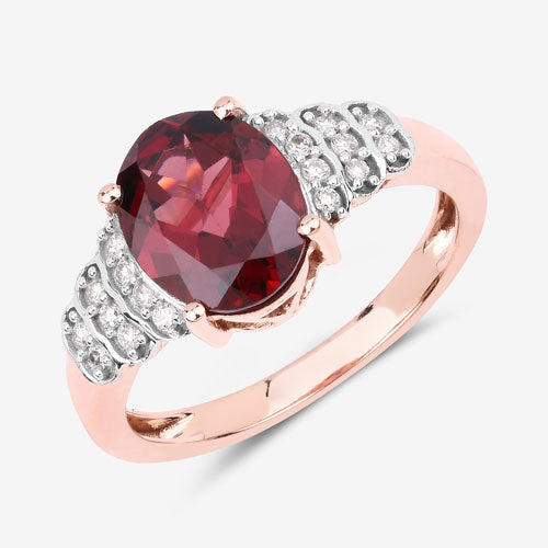 Anillo de oro rosa de 14 quilates con rodolita genuina de 2,87 quilates y diamantes blancos