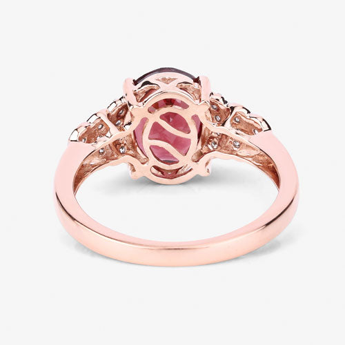 Anillo de oro rosa de 14 quilates con rodolita genuina de 2,87 quilates y diamantes blancos