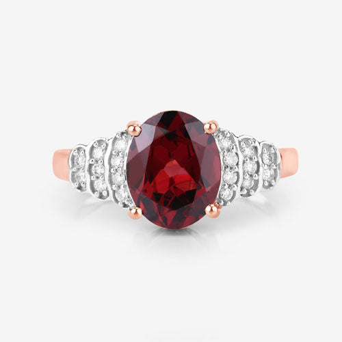 Anillo de oro rosa de 14 quilates con rodolita genuina de 2,87 quilates y diamantes blancos