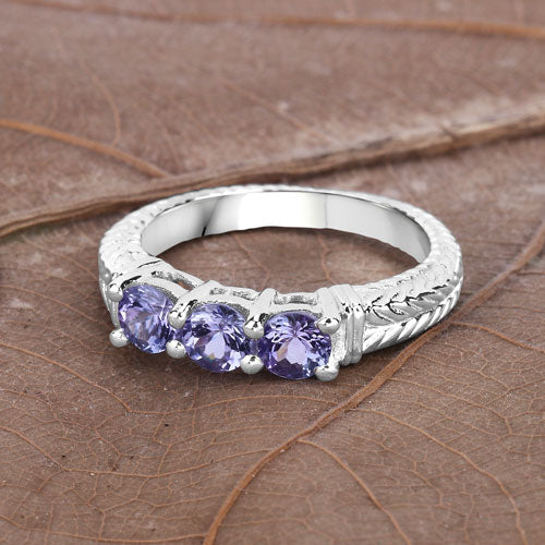 Anillo de plata de ley .925 con tanzanita auténtica de 1,11 quilates