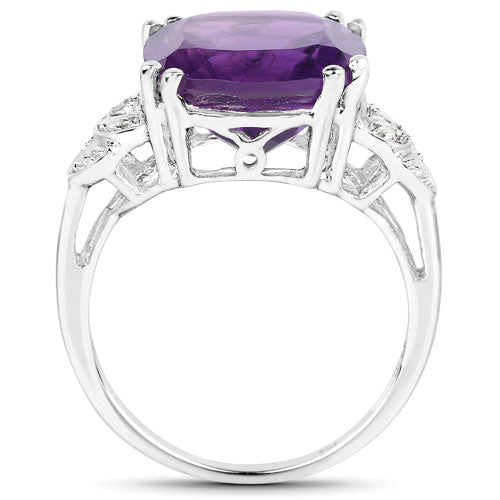 Anillo de plata de ley .925 con amatista auténtica de 5,87 quilates y diamantes blancos
