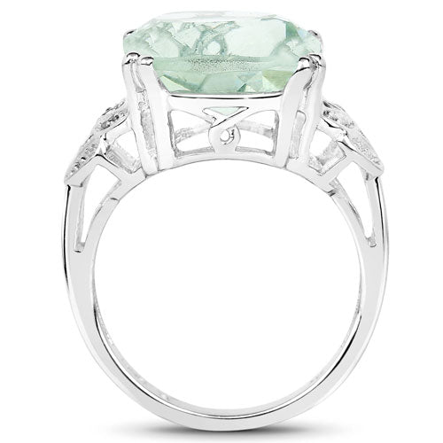 Anillo de plata de ley .925 con amatista verde auténtica de 5,52 quilates y diamantes blancos