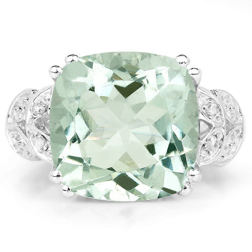 Anillo de plata de ley .925 con amatista verde auténtica de 5,52 quilates y diamantes blancos