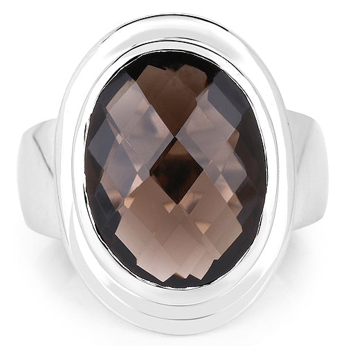 Кольцо из стерлингового серебра 925 пробы с натуральным дымчатым кварцем весом 7,90 карата