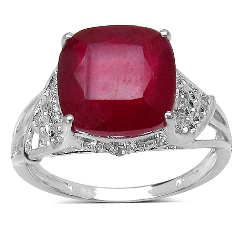 Anillo de plata de ley con rubí relleno de vidrio de 4,20 ct. y topacio blanco