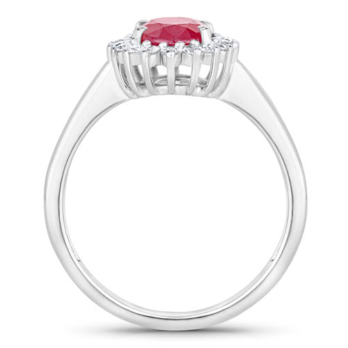 Anillo de oro blanco de 14K con rubí genuino de 1,64 quilates y diamantes blancos