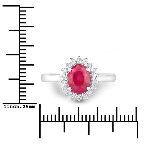 Anillo de oro blanco de 14K con rubí genuino de 1,64 quilates y diamantes blancos