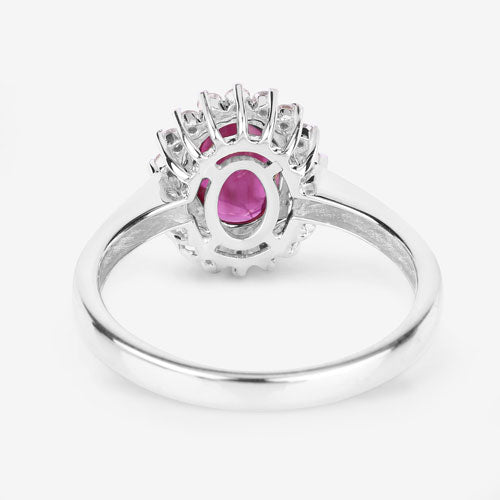 Anillo de oro blanco de 14K con rubí genuino de 1,64 quilates y diamantes blancos