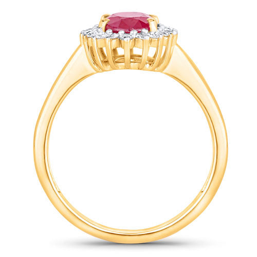 Anillo de oro amarillo de 14K con rubí genuino de 1,64 quilates y diamantes blancos