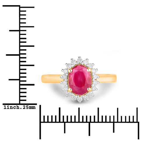 Anillo de oro amarillo de 14K con rubí genuino de 1,64 quilates y diamantes blancos