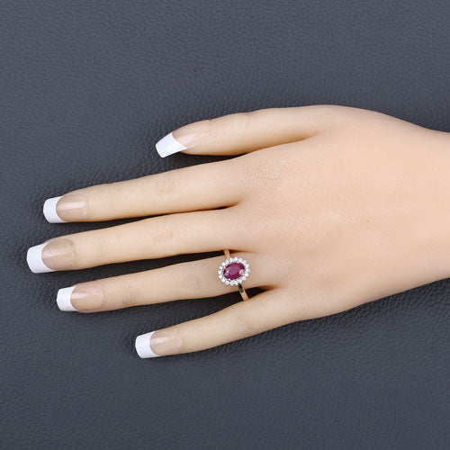 Anillo de oro amarillo de 14K con rubí genuino de 1,64 quilates y diamantes blancos