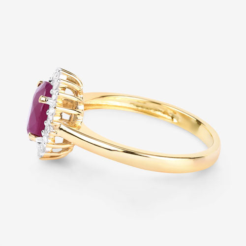 Anillo de oro amarillo de 14K con rubí genuino de 1,64 quilates y diamantes blancos