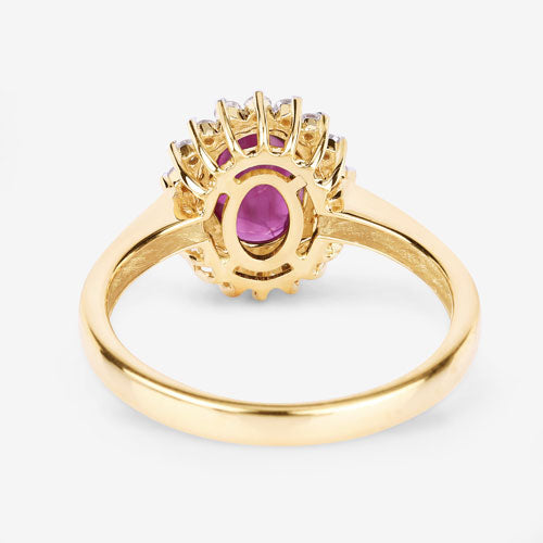 Anillo de oro amarillo de 14K con rubí genuino de 1,64 quilates y diamantes blancos