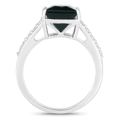 Anillo de oro blanco de 14K con turmalina verde genuina de 6,16 quilates y diamantes blancos