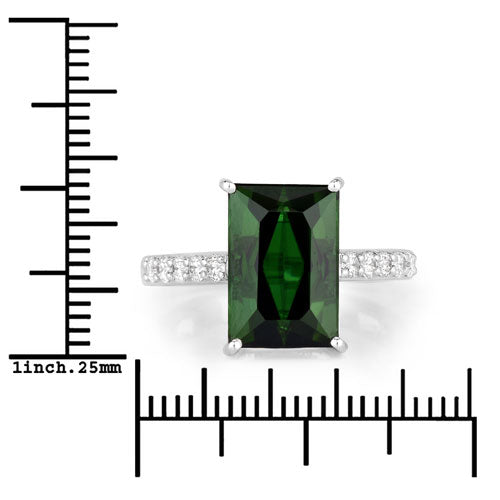 Anillo de oro blanco de 14K con turmalina verde genuina de 6,16 quilates y diamantes blancos
