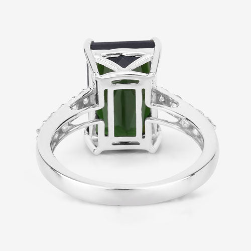 Anillo de oro blanco de 14K con turmalina verde genuina de 6,16 quilates y diamantes blancos