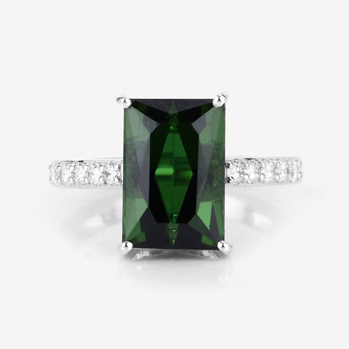 Anillo de oro blanco de 14K con turmalina verde genuina de 6,16 quilates y diamantes blancos