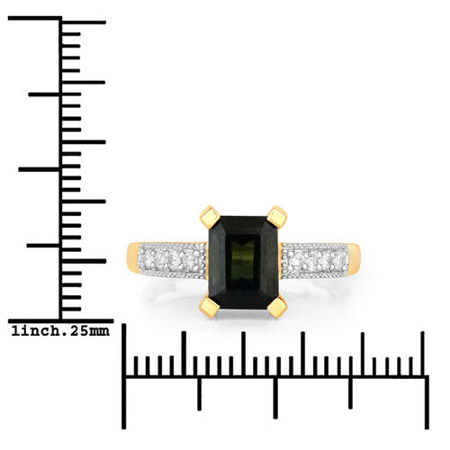 Anillo de oro amarillo de 14K con turmalina verde genuina de 1,91 quilates y diamante blanco