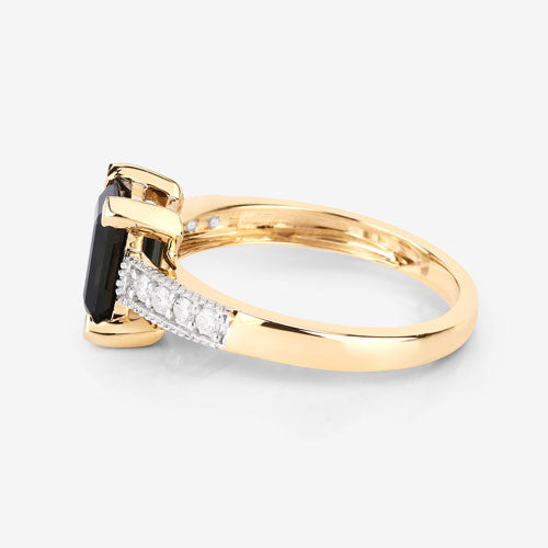 Anillo de oro amarillo de 14K con turmalina verde genuina de 1,91 quilates y diamante blanco