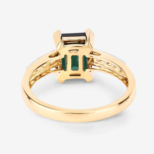 Anillo de oro amarillo de 14K con turmalina verde genuina de 1,91 quilates y diamante blanco