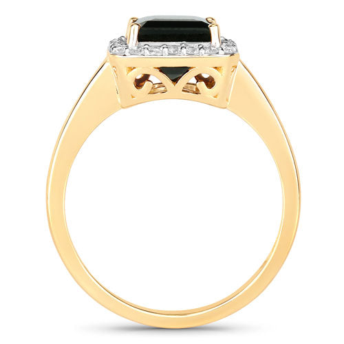 Anillo de oro amarillo de 14K con turmalina verde natural de 3,02 quilates y diamantes blancos
