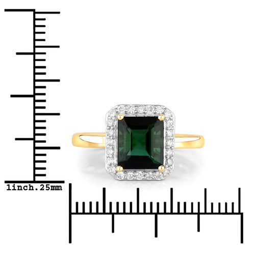 Anillo de oro amarillo de 14K con turmalina verde natural de 3,02 quilates y diamantes blancos