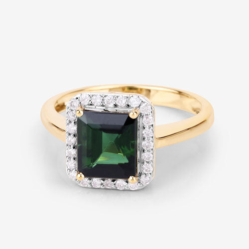 Anillo de oro amarillo de 14K con turmalina verde natural de 3,02 quilates y diamantes blancos