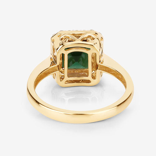 Anillo de oro amarillo de 14K con turmalina verde natural de 3,02 quilates y diamantes blancos