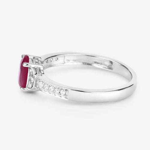 Anillo de Oro Blanco de 10K con Rubí Genuino de 0,95 Quilates y Diamantes Blancos