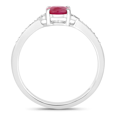 Anillo de Oro Blanco de 10K con Rubí Genuino de 0,95 Quilates y Diamantes Blancos