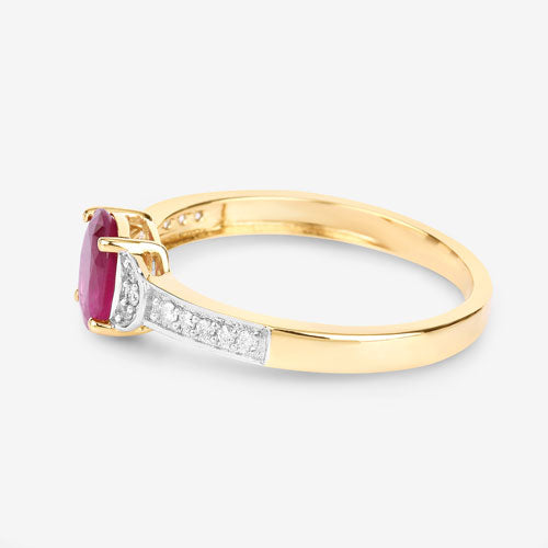 Anillo de oro amarillo de 10K con rubí genuino de 0,95 quilates y diamantes blancos