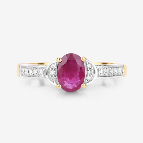 Anillo de oro amarillo de 10K con rubí genuino de 0,95 quilates y diamantes blancos