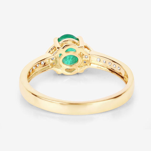 Anillo de oro amarillo de 14 quilates con esmeralda zambiana auténtica de 0,82 quilates y diamantes blancos