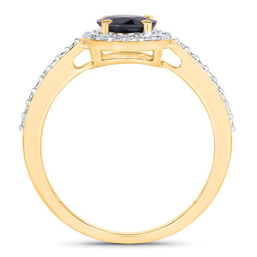 Anillo de oro amarillo de 14K con zafiro azul auténtico de 1.82 quilates y diamante blanco