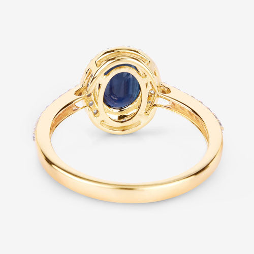 Anillo de oro amarillo de 14K con zafiro azul auténtico de 1.82 quilates y diamante blanco