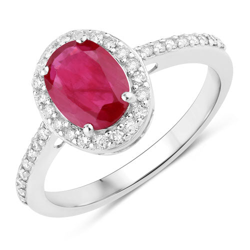 Anillo de oro blanco de 14K con rubí genuino de 1.73 quilates y diamantes blancos