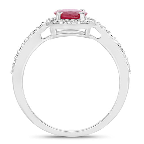 Anillo de oro blanco de 14K con rubí genuino de 1.73 quilates y diamantes blancos