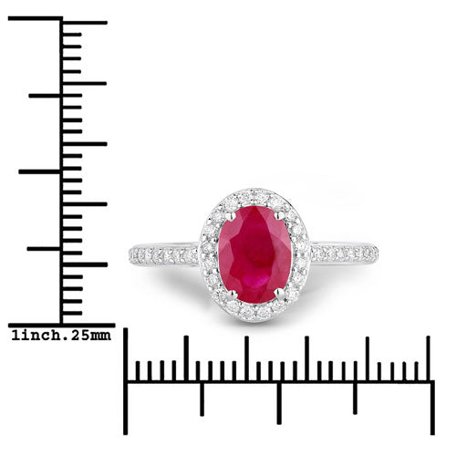 Anillo de oro blanco de 14K con rubí genuino de 1.73 quilates y diamantes blancos